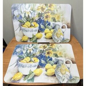 4 - Silver Coast Creations Lemon Table Placements Kitchen 17 x 11" Cottagecore